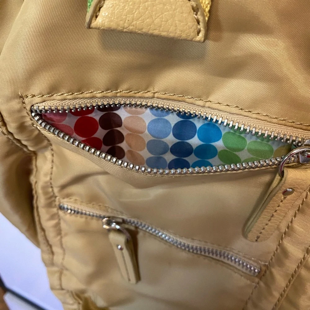 Franco Sarto Tan Bag with Rainbow Straps & festive interior with lots of pockets